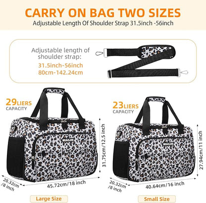 Travel Duffle Bag for Women, Underseat Carry On luggage Bag Foldable Overnight Weekender Hospital Bag Lightweight Airplanes Personal Item Travel Tote Bag for Women Birthday Gifts, 16IN Leopard Print