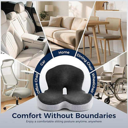 Seat Cushion, Office Chair Seat Cushions for Office Chair with L-Shaped Ergonomic Design, Memory Foam Chair Cushion for Long Sitting Office Worker(Black Gray)