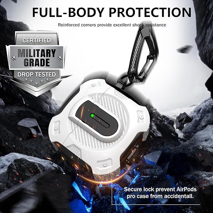 RFUNGUANGO for AirPods 4th Generation Case, 2024 New Space Theme Case. Compatible with AirPods 4th Generation, with Locking Feature, Military Grade Drop Protection, Works with MagSafe.[White]