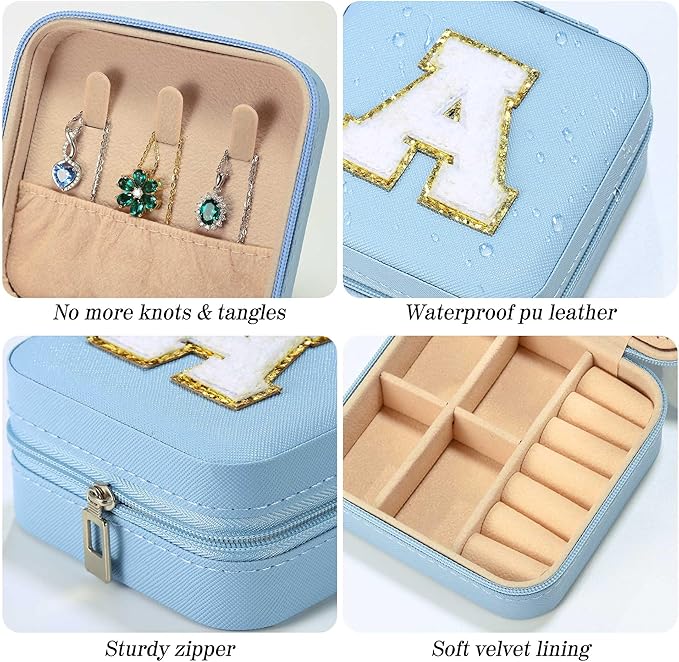 Parima Birthday Gifts for Women - Travel Jewelry Box, Unique Gifts for Women Jewelry Case | Friends, Daughter, Granddaughter - Letter D, Sky Blue