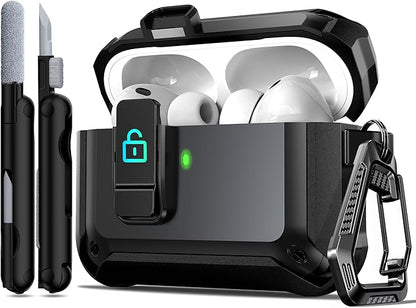 R-fun for AirPods Pro 3 Case (2025) Cover with Cleaning Kit, Military-Grade Heavy-Duty Drop-Resistant with Auto Pop-Up Lid for AirPods Pro 3rd Generation 2025 USB-C Charging Case, Black