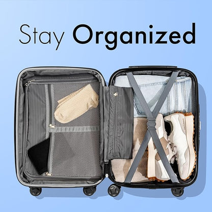 (Not Made In China) Carry-On Luggage Hardside Spinner, 4 Wheels, Lightweight and Expandable 22 Inch Suitcase Rolling Carryon (Navy Blue)