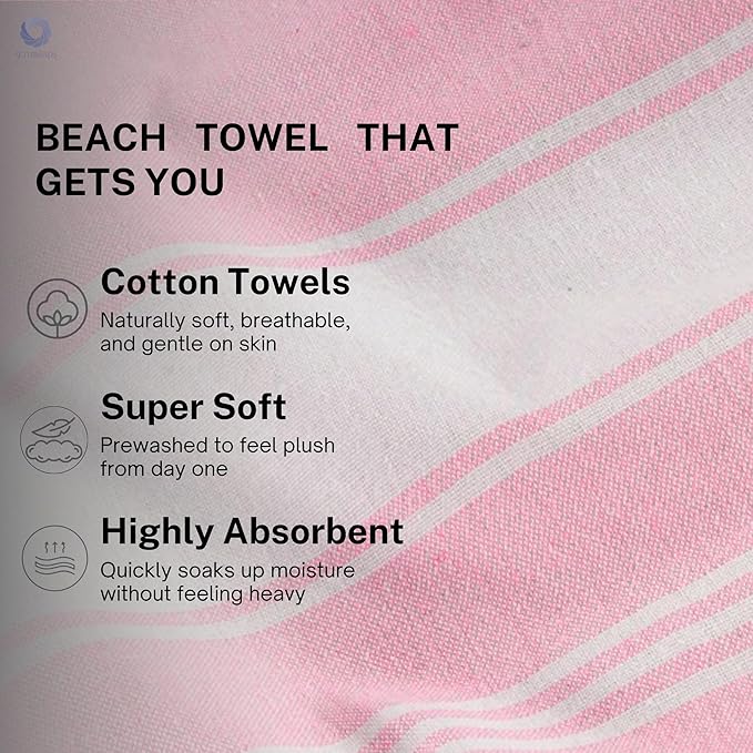 Cotton Turkish Beach Towel Towels Oversized 36"x72" Pool Absorbent Extra Large Quick Dry Sand Travel Towel (Pink, 4 Pack)