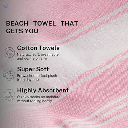 Cotton Turkish Beach Towel Towels Oversized 36"x72" Pool Absorbent Extra Large Quick Dry Sand Travel Towel (Pink, 4 Pack)