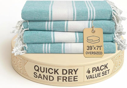 LANE LINEN Oversized Beach Towel - Beach Towels 4 Pack, Pre-Washed Pool Towel, Extra Large Beach Towel, Quick Dry & Sand Free, Lightweight Travel Towel, 39"x71" - Hunter Green