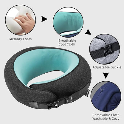 Neck Pillow Airplane –2025 Updated, 100% Memory Foam Travel Pillow for Sleeping, 360° Ergonomic Neck Support, Pain Relief for Long Flights, Portable Travel Accessory for Plane & Car (Dark Gray)