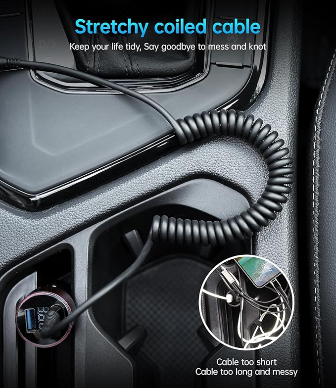 PRAKIE Coiled USB C Cable Fast Charging for Car 3FT/5FT, USB A to USB C Cable, Type C Charge Cord USB-C Charging Cable Compatible with iPhone 17/16/15/Samsung Galaxy S20 and More USB C Devices-Black