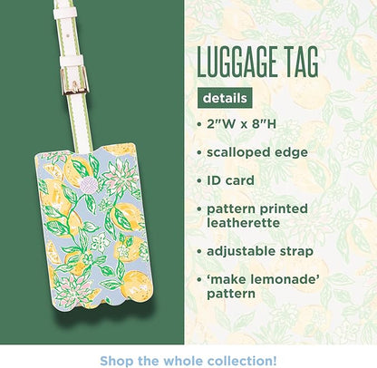 Lilly Pulitzer Leatherette Luggage Tag with Secure Strap, Colorful Suitcase Identifier for Travel, Make Lemonade