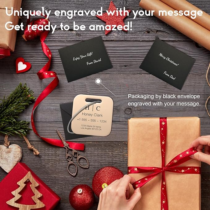 Stainless Luggage Tags for Suitcases 4 Pack: Metal Personalized Luggage Tags for Backpacks & Bags with Customizable Texts (Rose Gold)