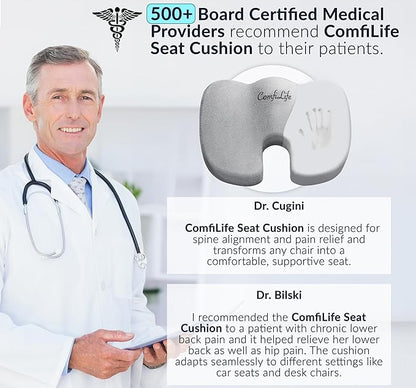 ComfiLife Premium Comfort Seat Cushion - Non-Slip Orthopedic 100% Memory Foam Coccyx Cushion for Tailbone Pain - Cushion for Office Chair Car Seat - Back Pain & Sciatica Relief (Gray)