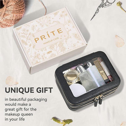 Prite Clear Makeup Bags Double Layer Cosmetic Bags with a Separate Brush Compartment Travel Makeup Bag for Women Travel Accessories Organizer for Purse(Black)