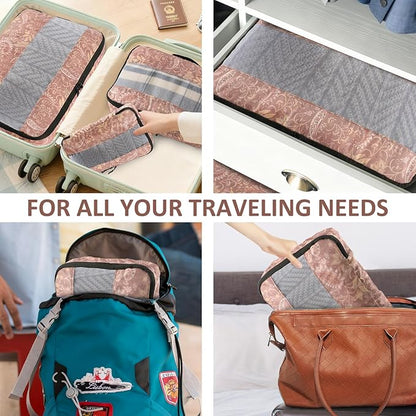 U+U 5 Set Packing Cubes for Travel Essentials Ultralight Luggage Packing Organizers with Laundry Bag and Shoe Bag for Vacation, Business Trip and Camping (Paisley Pattern)