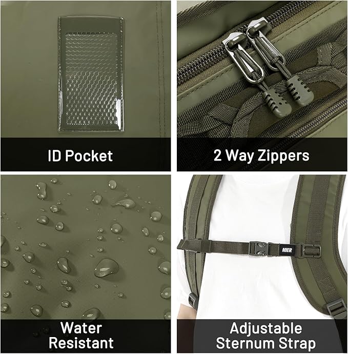 MIER Large Duffel Backpack Sports Gym Bag with Shoe Compartment, Heavy Duty and Water Resistant, Dark Green, 45L