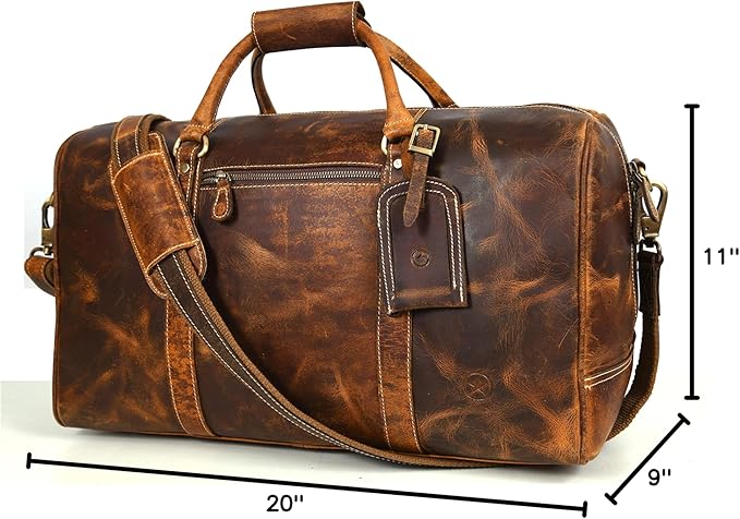 Leather Duffel Bag for Men & Women Travel, Weekend, Overnight, Gym Bag