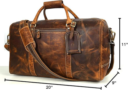 Leather Duffel Bag for Men & Women Travel, Weekend, Overnight, Gym Bag