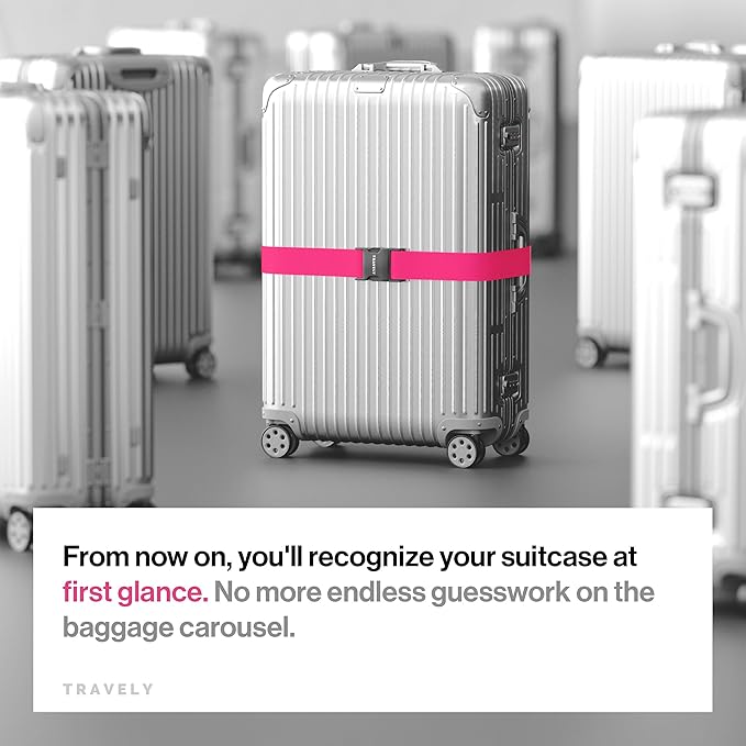 TRAVELY Luggage Straps - Particularly conspicuous & Secure - Incl. 4 Name Tags - Luggage Strap Ideal crosswise - [Set of 4]