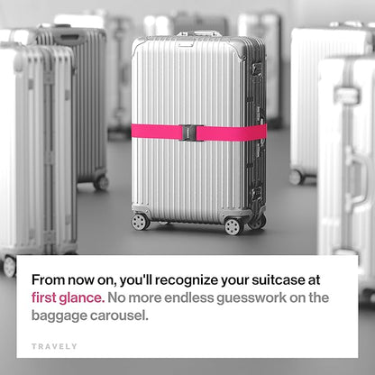 TRAVELY Luggage Straps - Particularly conspicuous & Secure - Incl. 4 Name Tags - Luggage Strap Ideal crosswise - [Set of 4]