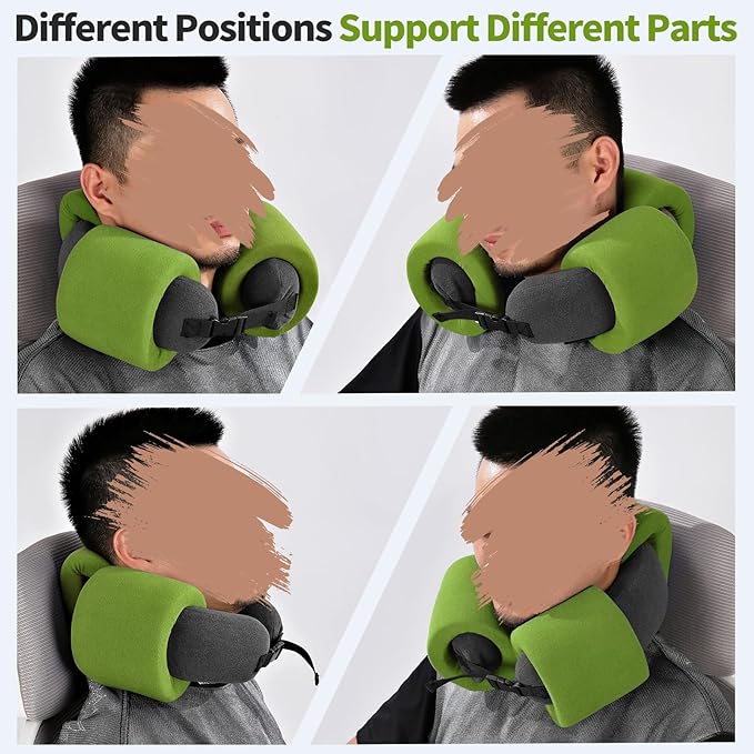 3-Ring Memory Foam Travel Neck Pillow It has obtained a Patent. The Three Rings can be movably Adjusted to Provide Flexible Support for The Neck, Head, and Other Areas.Green