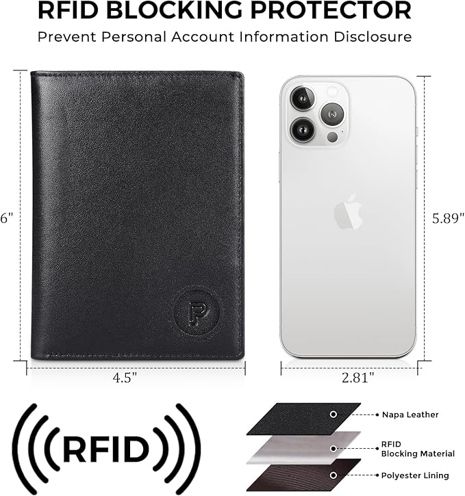 Polare Luxury RFID Blocking Leather Passport Holder Travel Wallet For Men and Women (Black/Brown with AirTag Slot)