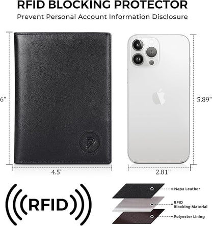 Polare Luxury RFID Blocking Leather Passport Holder Travel Wallet For Men and Women (Black/Brown with AirTag Slot)