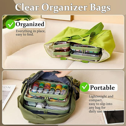 4 pcs Clear Zipper Pouches,Hard Shell Zipper Case, Toiletry Bag for Travel, CLear Diaper Bag, Toiletry Pouch, Travel Organizer, Clear Cosmetic Bag,Toy Storage Bins (M+3S) (Mint Green)