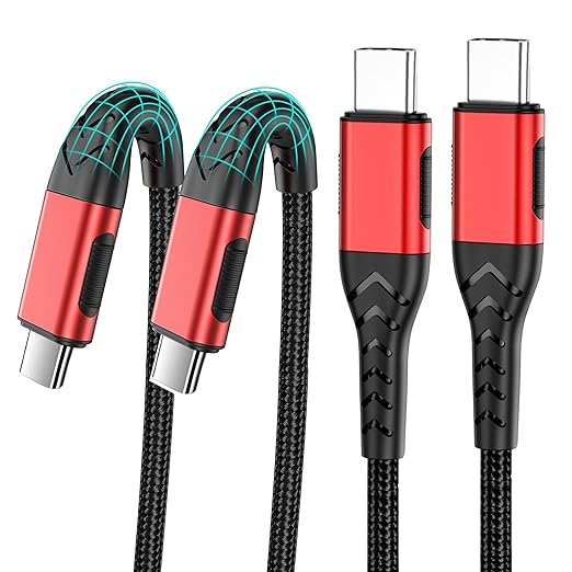 Durcord 2Pack 10ft USB C to USB C Cable, 100W Fast Charging, Compatible with iPhone 15 Pro/Plus/Max, Android/Phone/Pad, Red