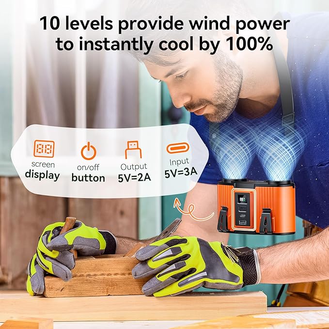 12000mAh Personal Waist Fan, USB Rechargeable Clip The Waist For Working,10 Speed & 23H Cooling and Heatstroke Prevention For Outdoor Travel Camping (orange, 12000mAh)