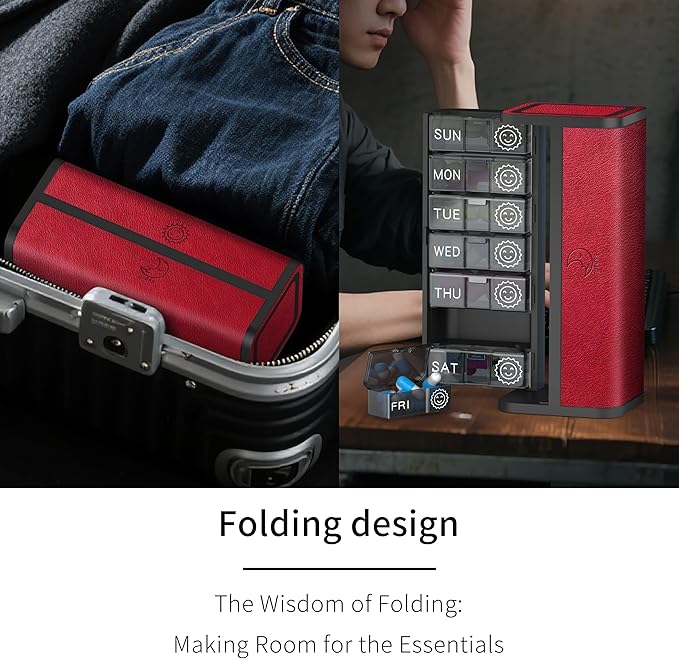 Pill Organizer 2 Times a Day, Am Pm Twice Daily Pill Case, Detachable Large Travel Pill Box 7 Day, Weekly Pill Container for Vitamin Medicine Supplement Fish Oil (Red)