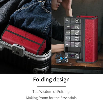 Pill Organizer 2 Times a Day, Am Pm Twice Daily Pill Case, Detachable Large Travel Pill Box 7 Day, Weekly Pill Container for Vitamin Medicine Supplement Fish Oil (Red)