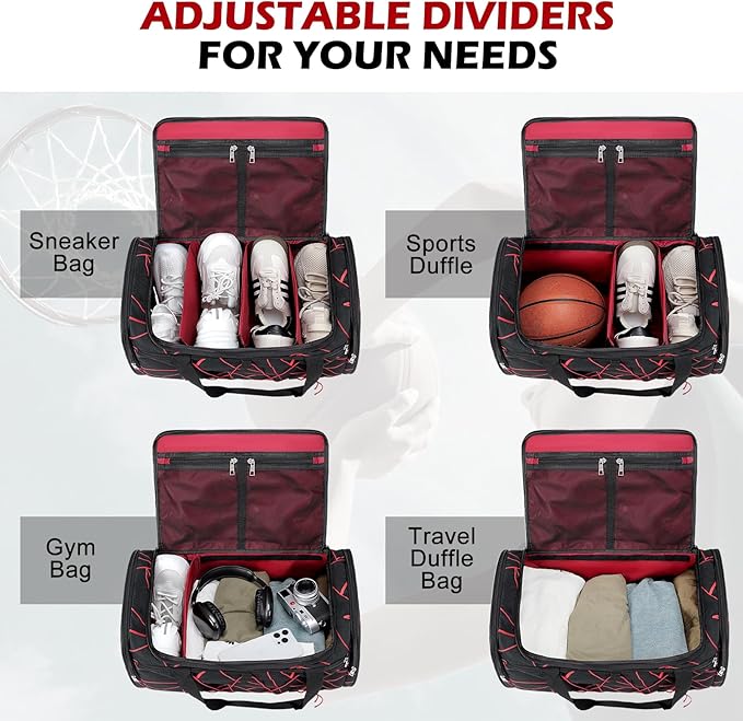 Sneaker Bag for Travel, Outdoor Sports Gym Bag Shoe Bags for 4 Pairs of Sneakers up to Size 14, Travel Duffel Bags with 3 Adjustable Dividers & Shoulder Strap, Sneakerhead Gift