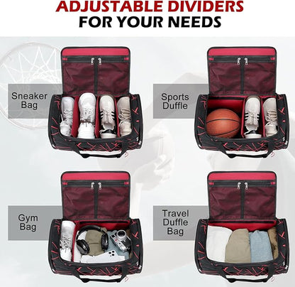Sneaker Bag for Travel, Outdoor Sports Gym Bag Shoe Bags for 4 Pairs of Sneakers up to Size 14, Travel Duffel Bags with 3 Adjustable Dividers & Shoulder Strap, Sneakerhead Gift