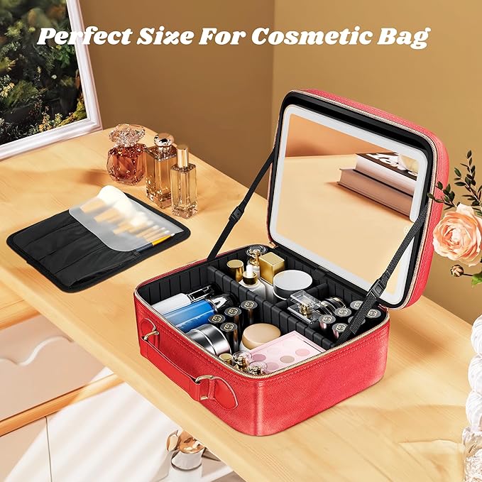 JUSRON Travel Makeup Bag (Red, Medium)