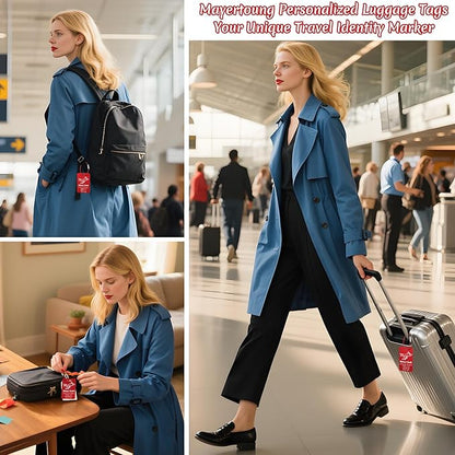 4 PCS Personalized Luggage Tags for Suitcase, Custom Engraved Aluminum Luggage Tags with Your Personalized Text Logo, Metal Name Tags with Steel Loop for Bag, Suitcase, Backpack (Gold, Large)