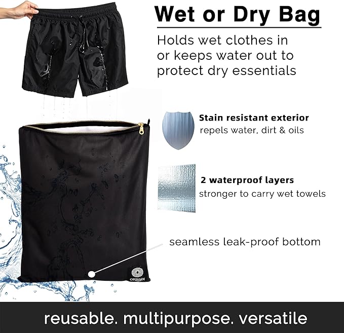 Wet Gym Clothes Bag Waterproof Antimicrobial Sack Inhibits Bacteria & Odor from Dirty Laundry, Swimsuits, Sweaty Shoes for Smell Proof Travel 14 X 17.5" Made in USA by Ornadi