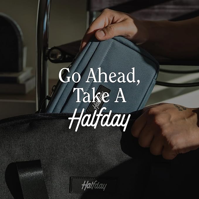 Halfday Sidekick Tech Organizer Kit | Flip-Out Kickstand for Phone/Tablet, Zip-Flat Pouch with Power Mesh & Elastic for Cable & Charger (Splash-Resistant Travel Electronics Accessories Case), Marine