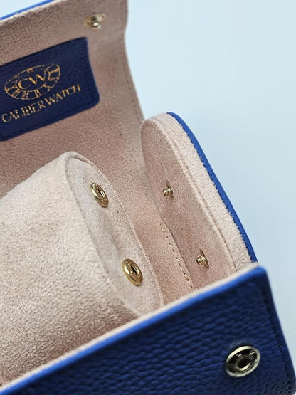 Genuine Napa Leather Watch Roll Travel Case for 3 Watches - Travel Watch Rolls and Leather Watch Display Cases with Velvet Interior - Watch Storage Organizer Men's (Blue - Single)