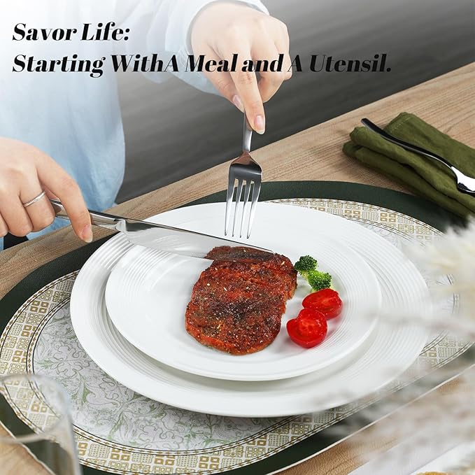 40-Piece Silverware Set,Stainless Steel Flatware Utensils Cutlery Set for 8,Including Steak Knife Fork and Spoon,Dishwasher Safe,Modern Tableware for Home & Dining