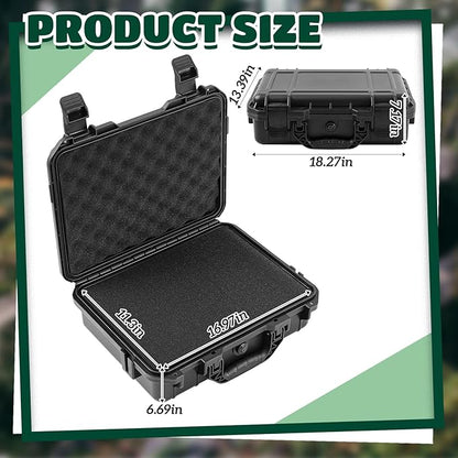 1 Pcs 18.3 x 13.4 x 7.2 Inch Waterproof Hard Case with DIY Customizable Foam Insert Portable Protective Case with Knife for Camera Drones Equipments Tools Test Instruments (Black)