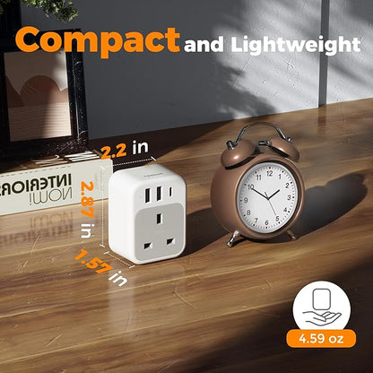 TESSAN UK to US Plug Adapter, UK Adapters for Travel with AC Outlet 3 USB (1 USB C), Type G Power Adapter Ireland London Scotland Kenya Dubai Singapore to Type B USA Travel Adaptor