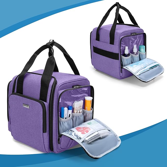 BAFASO Large Pill Bottle Organizer with 4 Inner Removable Pouches, Medicine Bag Come with Shoulder Strap (Bag ONLY),Purple