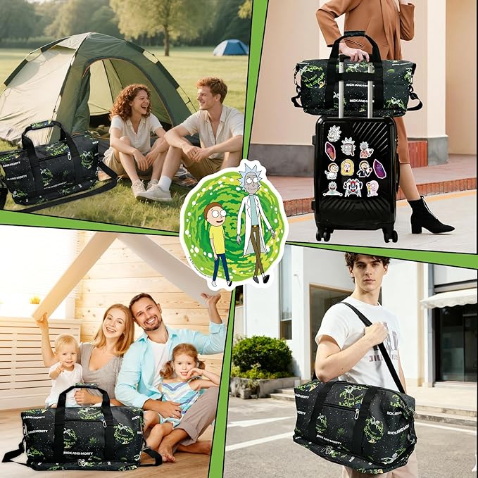 Rick and Morty Travel Duffel Bag with Bold Graphic Design, Durable Construction, Large Storage Space, Adjustable Shoulder Strap, Ideal for Travel, Gym and Outdoor Adventures