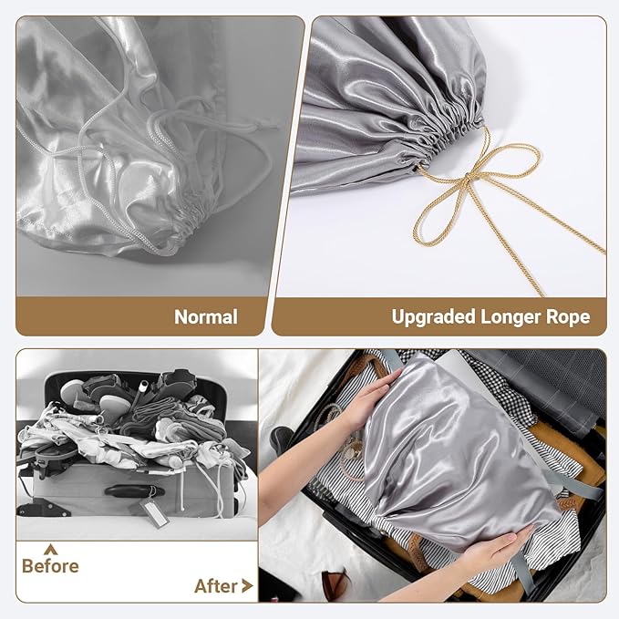 Ewen 7pcs Satin Shoe Bags with Blank Tag, 19.6x15.7in Dust Bags for Handbags with Drawstring, Dustproof Travel Essentials Large Packing Bag, Gray Purse Organizer for Home Storage Jewelry Organization