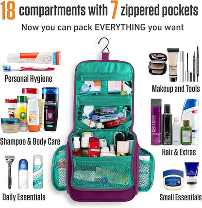 VENTURE 4TH Hanging Travel Toiletry Bag for Women & Men - Travel Organizer with Expandable Compartments & Removable Clear Pouch for Toiletries (Purple/Mint)