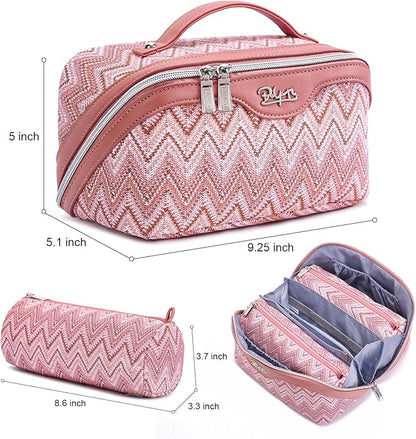 BOYATU Travel Makeup Bag for Women: Western Boho Make up Bag Set of 3 - Large Capacity Vegan Leather Cosmetic Bag - Waterproof Toiletry Bag with Compartments & Handle & Divider(J-5-Red)