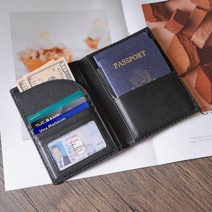 Polare Full Grain Leather Passport Holder RFID Blocking Travel Bifold Wallet Passport Holders 2 Passports (Carbon Black)