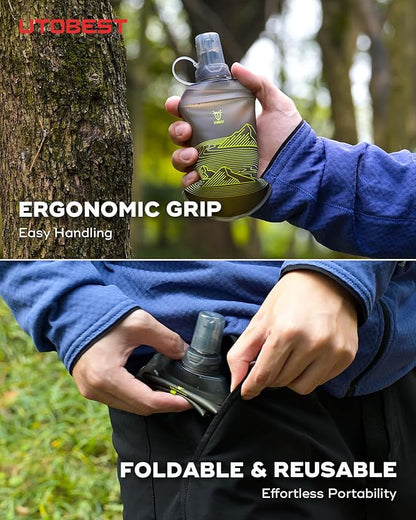 200ml Soft Flask, 2 Pack Flexible TPU Hydration Water Bottle, Collapsible with 28mm Caliber for Running, Hiking, Cycling, Climbing, and Marathon Green