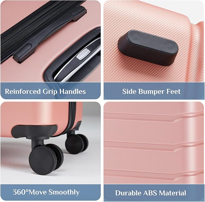 NEWBULIG Suitcases Spinner Wheels Lightweight Expandable Travel Hard Shell Luggage with TSA Lock, Pink, 3-PCS Set (21/25/29 Inch)
