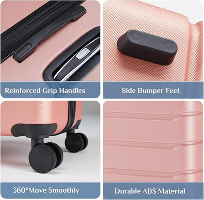 NEWBULIG 25 Inch Carry on Luggage, Lightweight Expandable Rolling Suit Case with TSA Lock, Hard Shell ABS Suitcase with Double Spinner Wheels, Pink