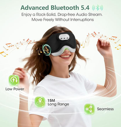 LC-dolida Voice Control Bluetooth Sleep Mask, Bamboo Cotton Bluetooth Sleep Headphones with 3D Zero-Pressure Cups and Timer Setting, Total Blackout Sleep Eye Mask for Side Sleepers, Black