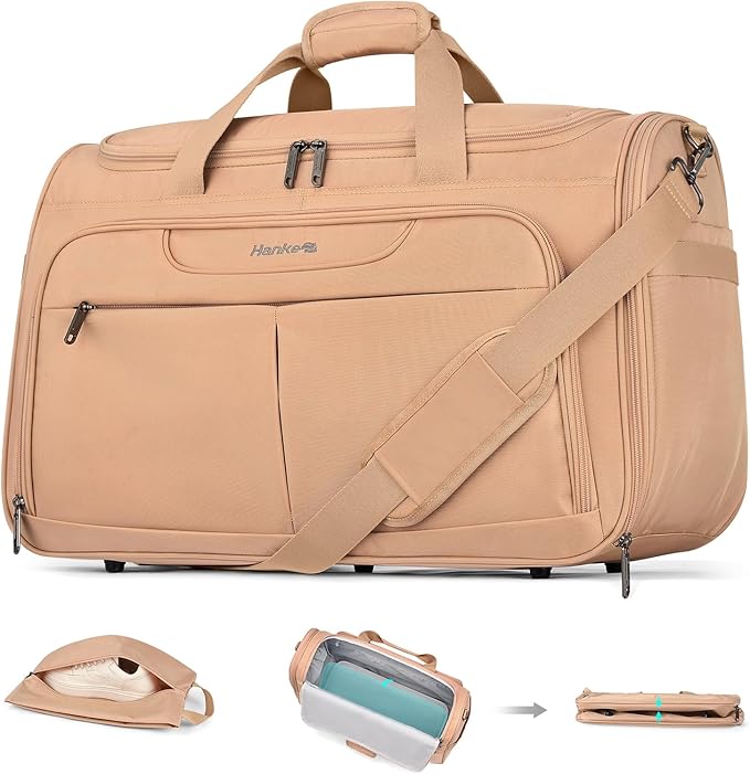 Hanke Carry On luggage Bags for Travel, Large Foldable Duffle Bag for Travel, Softside Lightweight Travel Bag Carry On Bags for Airplanes Women, Travel Tote Bags for Women Men.（Pink）